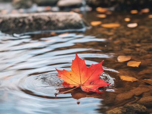 Dry fall leaf floating on water