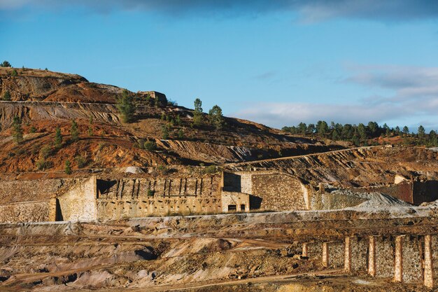 Dry hill and old building