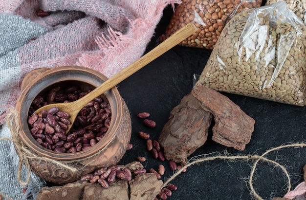 Dry red beans in classic mug