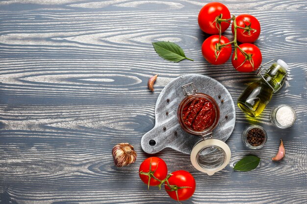 Dry tomatoes with olive oil.