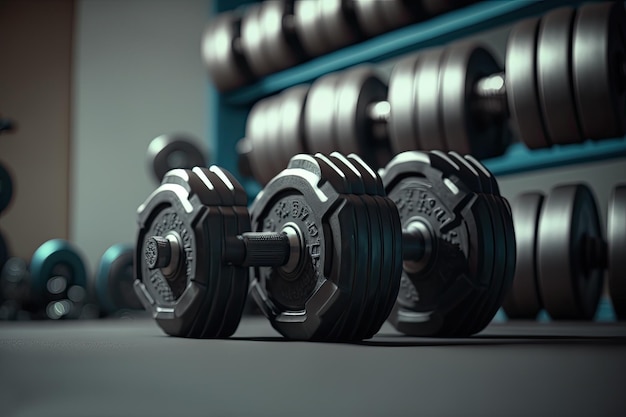 Dumbbells on the floor of a gym Ai generative
