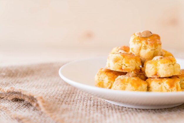 durian cookies on white plate