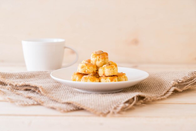 durian cookies on white plate