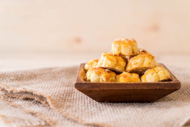 durian cookies on white plate