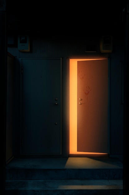 ドアと光のあるディストピアの風景