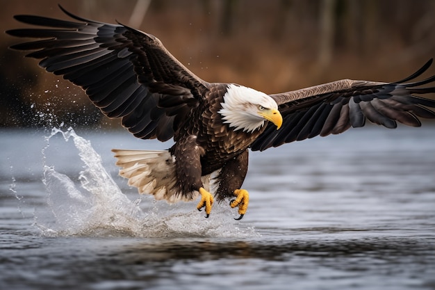 Eagle hunting in river