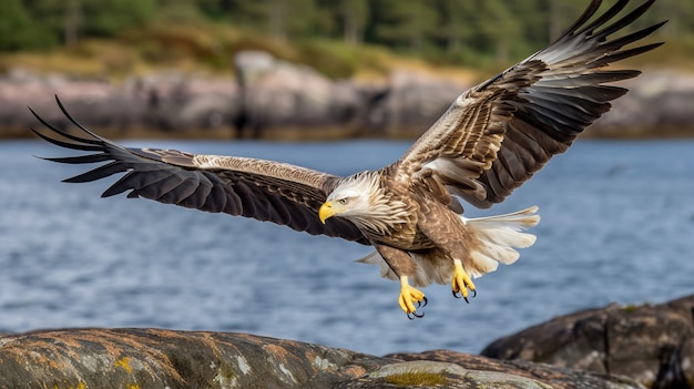 Eagle hunting in river