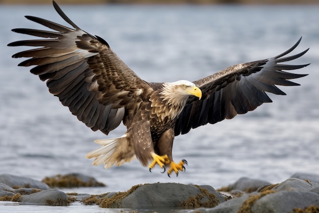 Foto gratuita caccia all'aquila nel fiume