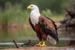 Free photo eagle standing on tree