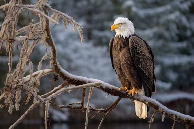 Free photo eagle standing on tree
