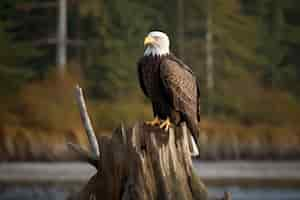 Free photo eagle standing on tree