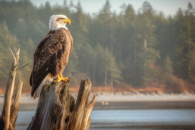 Eagle standing on tree