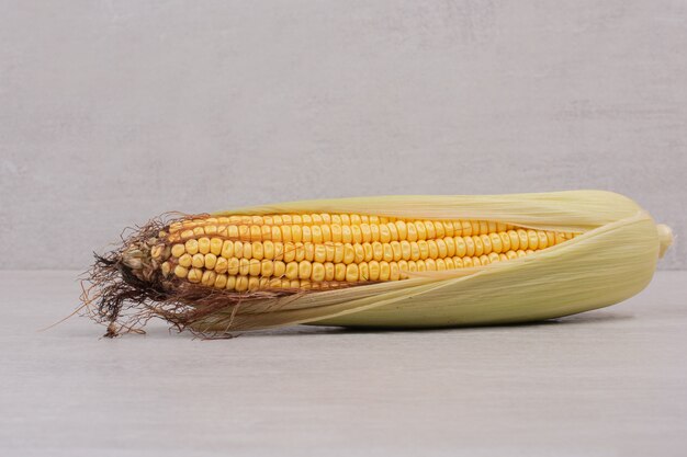 Ear of fresh corn on white.