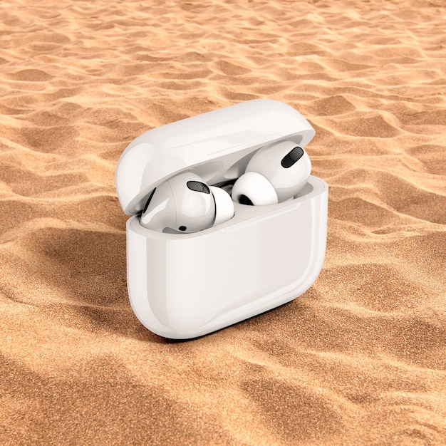 Free photo earphones with case surrounded by nature scene