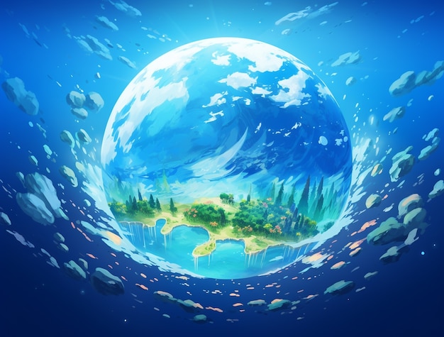 Earth depicted in anime style