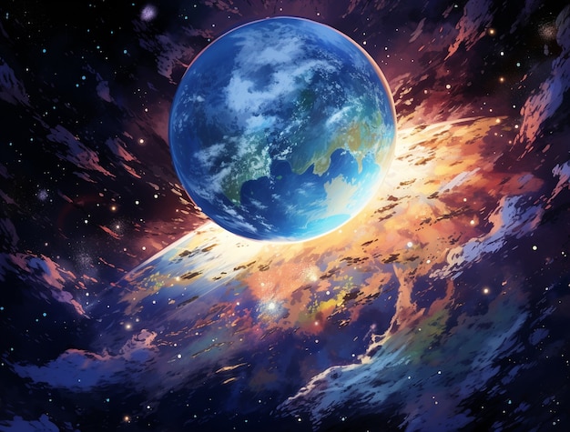 Free photo earth depicted in anime style