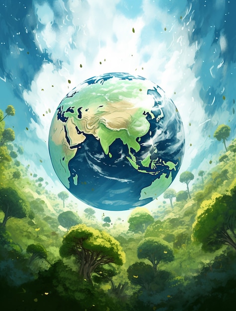 Free photo earth depicted in anime style