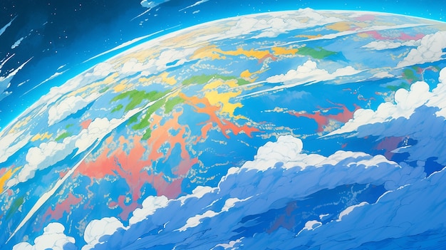 Free photo earth depicted in anime style