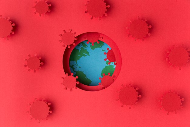 코로나 바이러스로 종이로 만들어진 지구 지구