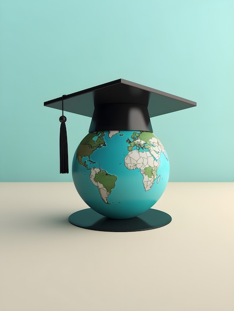 Earth globe with graduation cap for education day