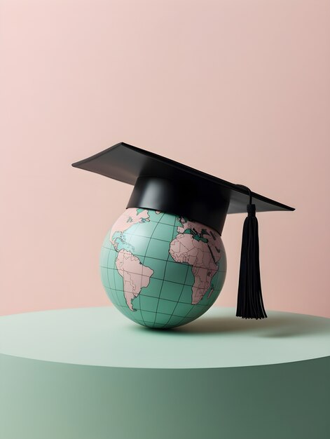 Earth globe with graduation cap for education day