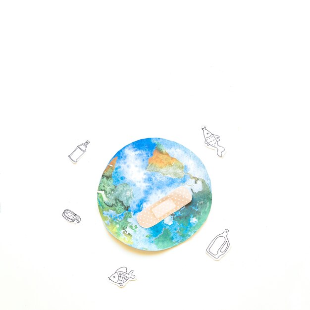 The Earth with bandage and litter