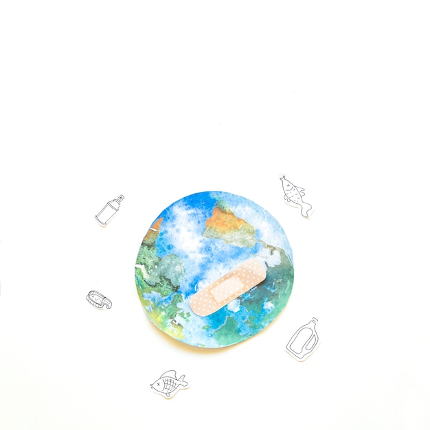 The Earth with bandage and litter