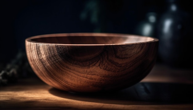 Free photo earthenware bowl on rustic table in nature generative ai