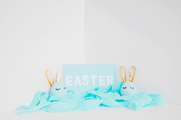 Easter blue decorations and bunny eggs