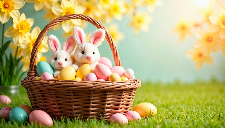 Free Photo easter bunnies and eggs