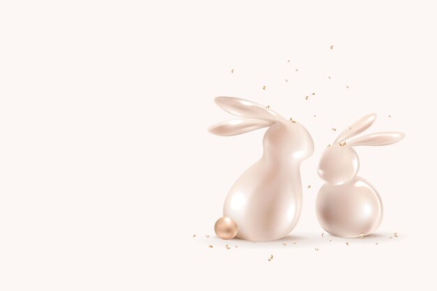 Easter bunny 3D background in rose gold for cute greeting card