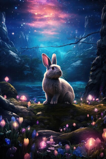 Easter bunny on a fantasy world