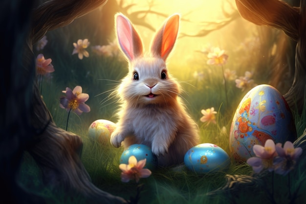 Free photo easter bunny on a fantasy world