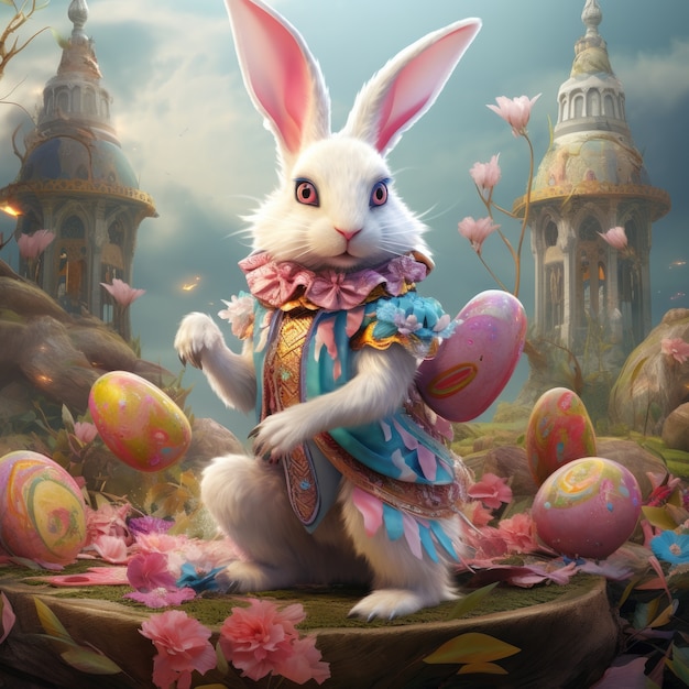 Foto gratuita il coniglietto di pasqua in un mondo immaginario