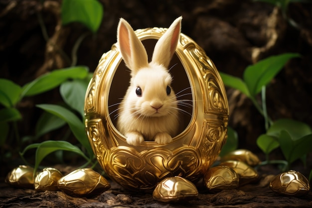 Easter bunny in a golden egg