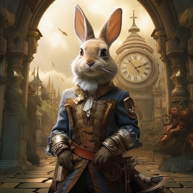 Бесплатное фото Пасхальный кролик на историческом фоне