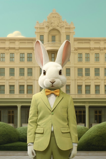 Easter bunny wearing costume on a fantasy world