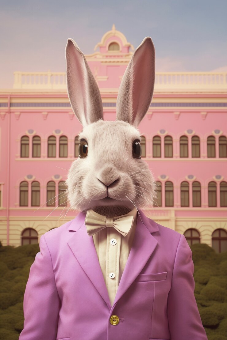 Free Photo easter bunny wearing costume on a fantasy world
