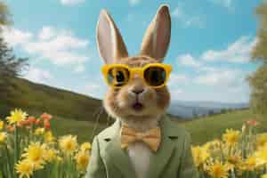 Бесплатное фото Пасхальный кролик в костюме в фантастическом мире