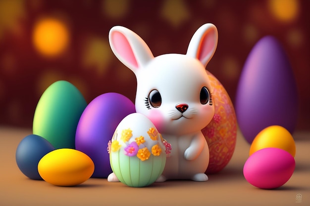 Пасхальный кролик с украшенным яйцом