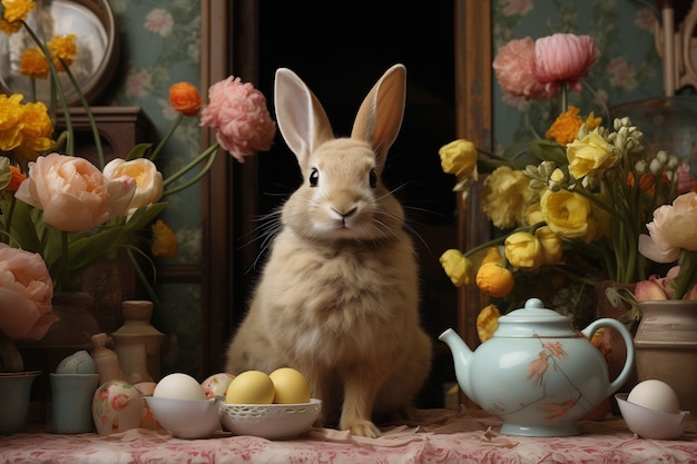 Бесплатное фото Пасхальное празднование с кроликом