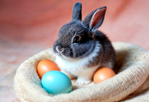 Бесплатное фото Пасхальное празднование с милым кроликом