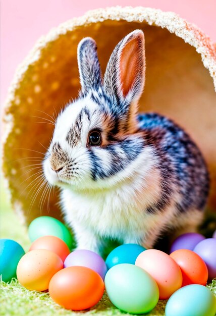 Foto gratuita celebrazione di pasqua con un coniglietto carino