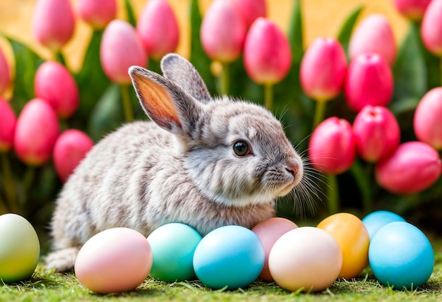 Foto gratuita celebrazione di pasqua con un coniglietto carino