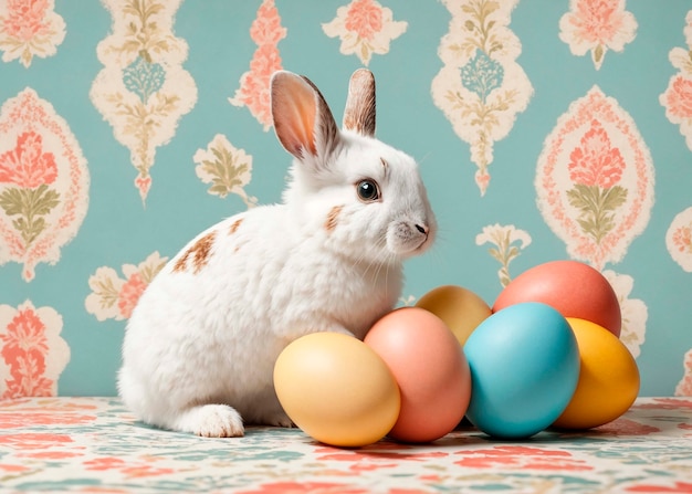 Бесплатное фото Пасхальное празднование с милым кроликом