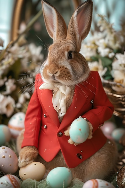 Бесплатное фото Пасхальное празднование с мечтательным кроликом.