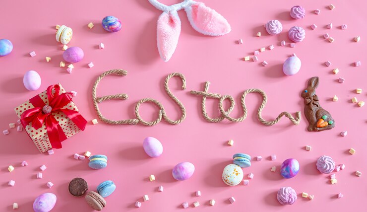 Free Photo easter creative inscription on a pink background .