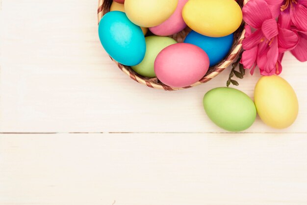 Easter decoration on the white wood