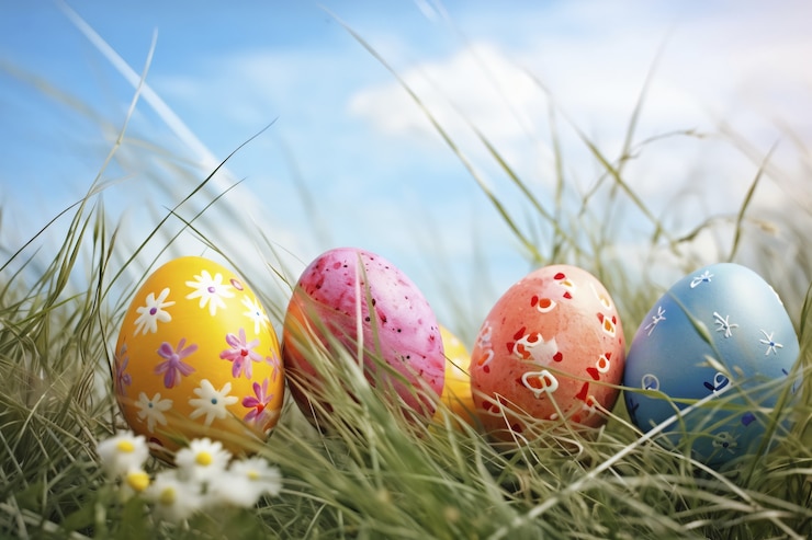 Free Photo easter decorative eggs arrangement