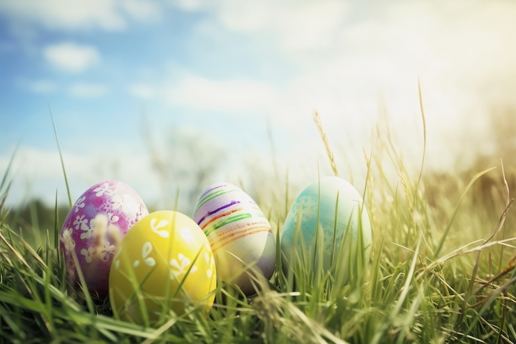 Free Photo easter decorative eggs arrangement
